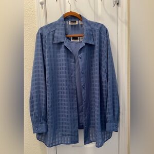 Maggie Barnes Light Blue Checkered Blouse Set Shell and Long Sleeve Shirt.
